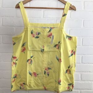 REITMANS yellow cotton linen tank top summer boxy fruits peaches pattern XXL